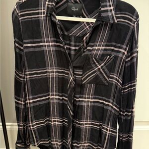 Rails Black Plaid Button-Down Shirt with Pink Stripes